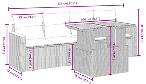 5 részes fekete polyrattan kerti kanapészett párnákkal