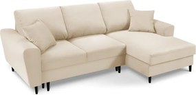 Bézs kordbársony kinyitható tárolóhelyes sarokkanapé (jobb oldali-heverő résszel) Kyoto – Cosmopolitan Design