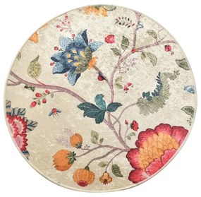 Bézs bársony fürdőszobai kilépő ø 100 cm Vintage Flower – Foutastic