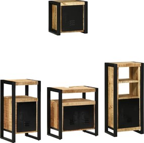 vidaXL Fürdőszoba bútor szett 4 pcs Barna és fekete Tömör Mangófát