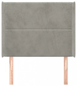 világosszürke bársony fejtámla szárnyakkal 93x16x118/128 cm