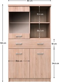 Vitrin 2D1W1S/80, sonoma tölgy, TOPTY TYP 34