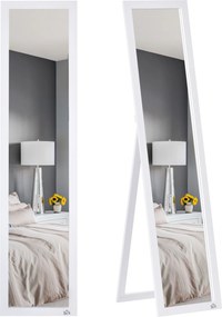 HOMCOM Teljes Méretű Tükör, 154 x 37 cm Fali Tükör Állvánnyal, Padló Tükör Nappaliba, Hálószobába, Fehér | Aosom