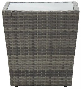 szürke polyrattan és edzett üveg teázóasztal 41,5x41,5x43 cm