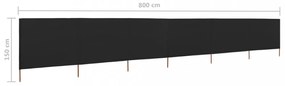 fekete szövet 6-paneles szélfogó 800 x 120 cm