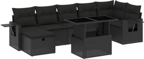vidaXL 8 részes fekete polyrattan kerti ülőgarnitúra párnákkal