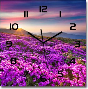 Üveg nagy lógó óra Virágok a hegyekben 60x60cm