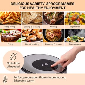 Klarstein Crisp-Pro, forrólevegős fritőz, 1500 W, 4.3 l, rozsdamentes acél