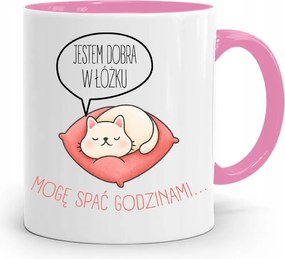 Rózsaszín Bögre Vicces Jó Vagyok Az Ágyban fényképes nyomtatással