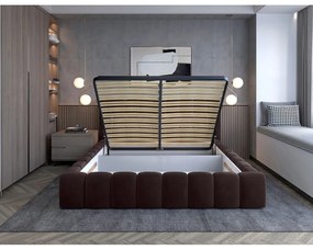 Sötétbarna kárpitozott ágyneműtartós franciaágy ágyráccsal 180x200 cm Lamica – ELTAP