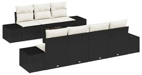 vidaXL Kerti Kanapé Szett párnával 8 pcs Fekete polirattan