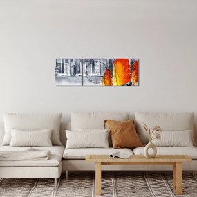 Festmény - Victoria Harbour, Hong Kong, fekete-fehér olajfestmény (órával) (90x30 cm)