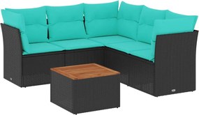 vidaXL 6 részes fekete polyrattan kerti ülőgarnitúra párnával