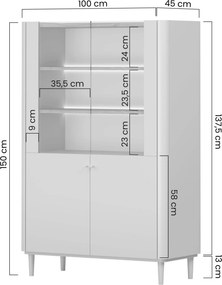 Elivo vitrines szekrény 100 cm kétajtós lábakon - eukaliptusz / baltic dune tölgy