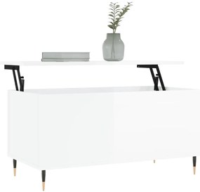 Magasfényű fehér szerelt fa dohányzóasztal 90x44,5x45 cm