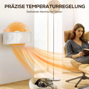 HOMCOM fali kerámia elektromos fűtőtest, ventilátor, termosztát, időzítő, üvegpanel, fehér