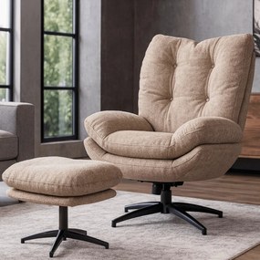 Fotel Wypoczynkowy Obrotowy FREMONT Z Podnóżkiem Beżowy