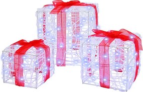 vidaXL Ajándékdoboz 60 LED-del 3 pcs Hideg feher 20 x 20 x 20 cm Akril