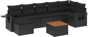 vidaXL 8 részes fekete polyrattan kerti ülőgarnitúra párnákkal