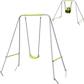 Outsunny 2-in-1 Gyermek Hinta Szett 5-Pontos Biztonsági Övvel, Beltéri/Kültéri Gyerek Hinta, Könnyen Összeszerelhető és Tárolható, Zöld | Aosom