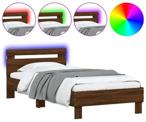 barna tölgy színű ágykeret fejtámlával és LED-ekkel 90 x 190 cm