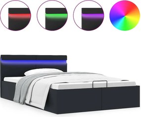 vidaXL fekete műbőr LED-es hidraulikus ágykeret 140 x 200 cm