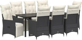 vidaXL Kert étkező szett párnával 9 pcs Fekete polirattan