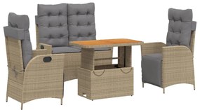 vidaXL 4 részes bézs polyrattan kerti étkezőgarnitúra párnákkal