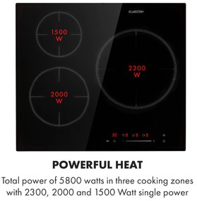 Klarstein Delicatessa 3, indukciós főzőlap, 5800 W, 3 zóna, üvegkerámia, fekete