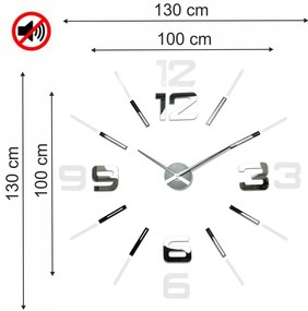 Nagyméretű tükrös felragasztható falióra, 130 cm