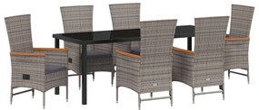 7 részes kert étkező készlet párnákkal szürke poli rattan