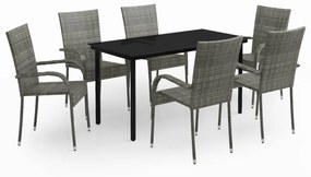 vidaXL 7 részes szürke és fekete kerti étkezőgarnitúra