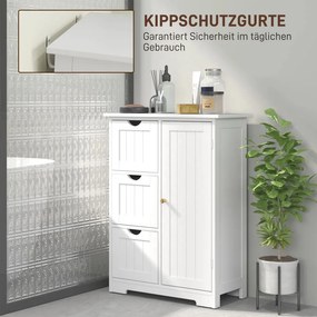 HOMCOM Fürdőszobaszekrény, fiókos komód, 3 fiók, polc, MDF, 60 x 30 x 80 cm, fehér