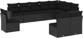 vidaXL 10 részes fekete polyrattan kerti ülőgarnitúra párnákkal