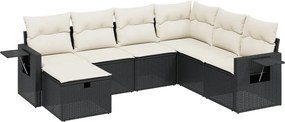 vidaXL 7 részes fekete polyrattan kerti ülőgarnitúra párnával