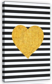 Vászonkép 40x60 Arany szív csíkos fekete fehér kontraszt modern stílus szerelem