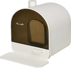 PawHut Zárt Macskaalom Tároló Fedéllel, Macska WC, Kétoldalas Alomlapáttal és Alomfogó Szőnyeggel, Kihúzható Tálca, Nagy macskák részére, Fehér+Fekete