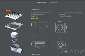SAY Deniz 10 x 10 cm padlóösszefolyó, rozsdamentes ráccsal - oldalsó kifolyással Ø 50 mm