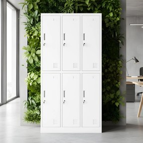 Szociális fém öltözőszekrény 6 ajtóval IGOR 900 x 1850 x 450 mm, fehér