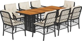 vidaXL 9 részes fekete polyrattan kerti étkezőgarnitúra párnákkal
