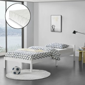 [en.casa] Ágykeret Nakkila ágyráccsal és matraccal fenyőfa 120x200 cm duplaágy egyszerű faágy fejtámlával matt fehér