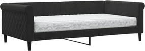 vidaXL fekete bársony kanapéágy matraccal 100 x 200 cm