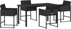 vidaXL Kert étkező szett 5 pcs Fekete polirattan