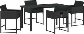 vidaXL Kert étkező szett 5 pcs Fekete polirattan