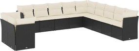vidaXL 11 részes fekete polyrattan kerti ülőgarnitúra párnákkal
