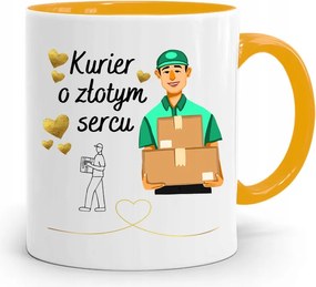 Sárga Bögre Arany Szívű Futárnak Ajándék fényképes nyomattal