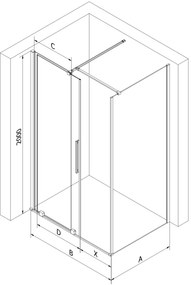 Mexen Velar, zuhanykabin tolóajtóval 150 x 75 cm, 8mm szürke üveg, arany fényes, 871-150-075-41-50