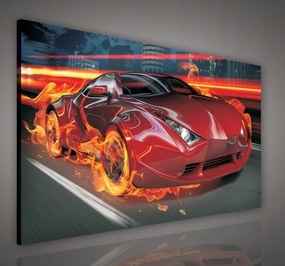 Vászonkép 80x60 Sebesség verseny láng sport autó dinamika város éjszaka