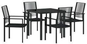 5 részes Kerti Étkező Készlet Fekete PVC Rattan
