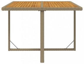 bézs polyrattan és tömör akácfa kerti asztal 109 x 107 x 74 cm
